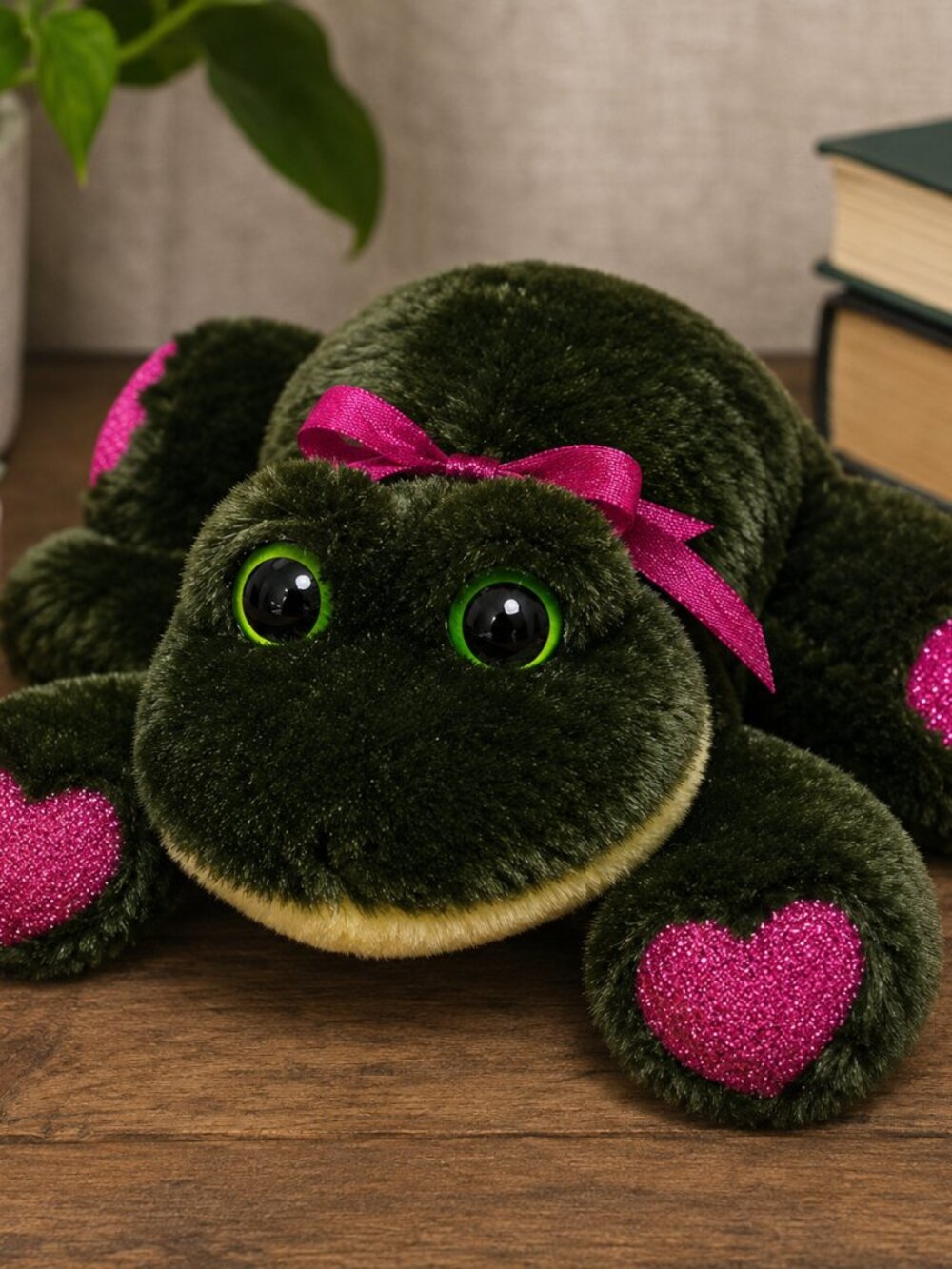 Vintage Dan Dee Frog Plush Toy Green Pink Glitter Feet Kmart Collector’s Choice